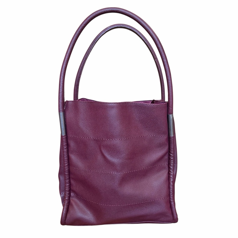 Neiman Marcus Purse Burgundy Faux Leather Tote Maroon Shoulder Bag